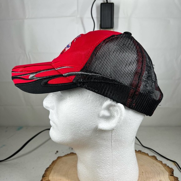 Racing Trucker Embroidered Baseball Cap Hat Red Black Flames Streetwear Vintage - Picture 4 of 9
